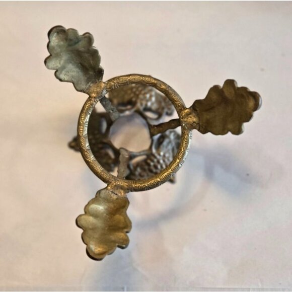 Brass Orb Holder Vtg Speheres Candle Bowl Three Prong Grapes & Leaves 6"x6"x4.5" - Picture 4 of 14